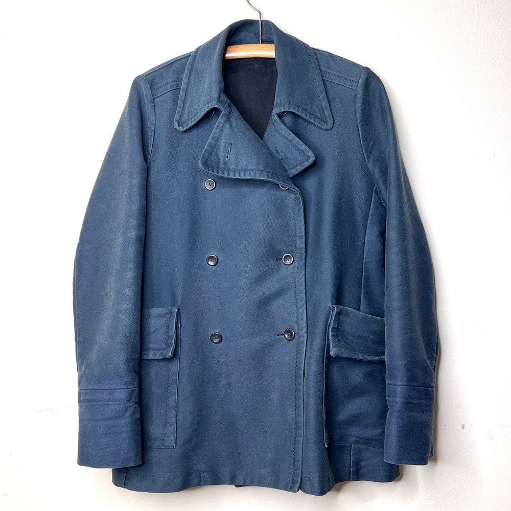 Hannes Roether Navy Blue Double Breasted Jacket Women's XL Pea Coat 100% Cotton‎